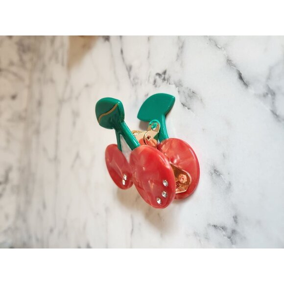 Pink Linen Fruit-Themed Hair Clips With Cherry Strawberry & Pineapple Designs - Picture 3 of 3